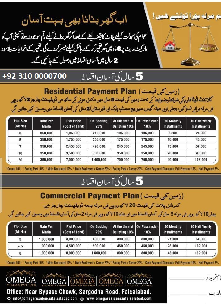 Omega Residencia Faisalabad Payment Plan latest Omega Residencia Faisalabad latest Payment Plan